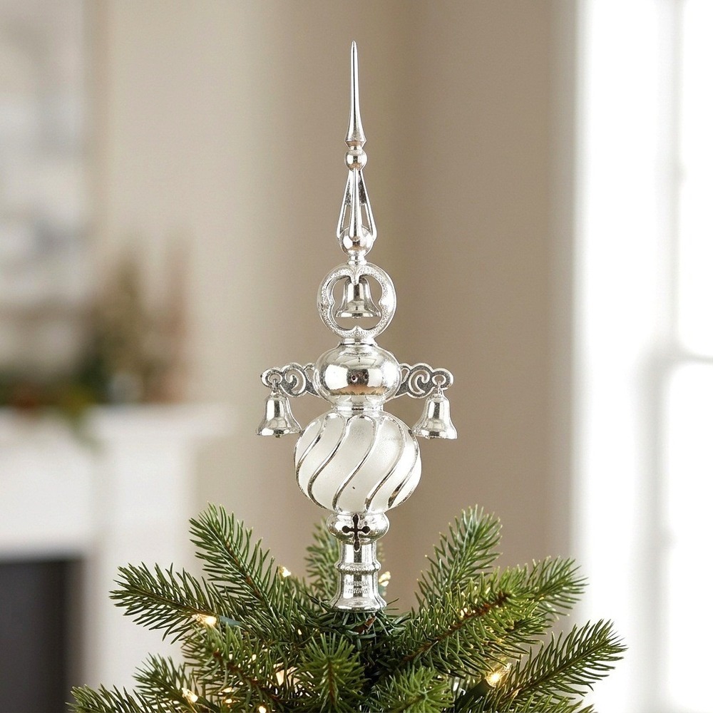 Vintage Bradford Carillon Silver Spire Tree Topper 13.5in Plastic Bell MCM Decor